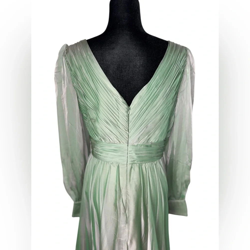 Mac Duggal FAUX WRAP ILLUSION BISHOP SLEEVE TIERED GOWN Sage NWT - Picture 12 of 16